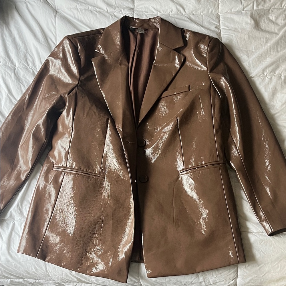 H&M Brown Faux Leather Blazer